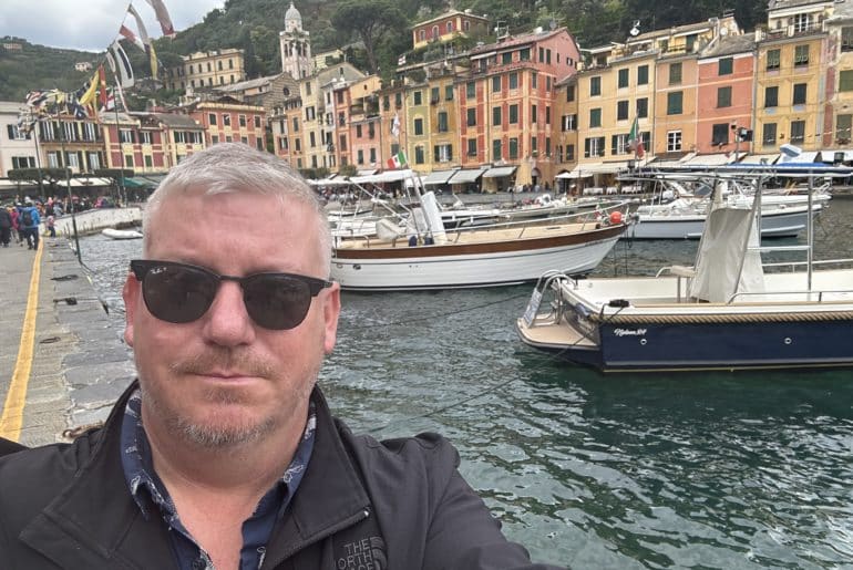 Portrait of Barrie Jarrett in Portofino, Italy harbour