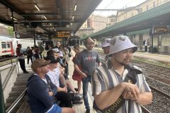 Wynston, Troy, Daniel, Maddy, Neil, Leon and Mark catching the train